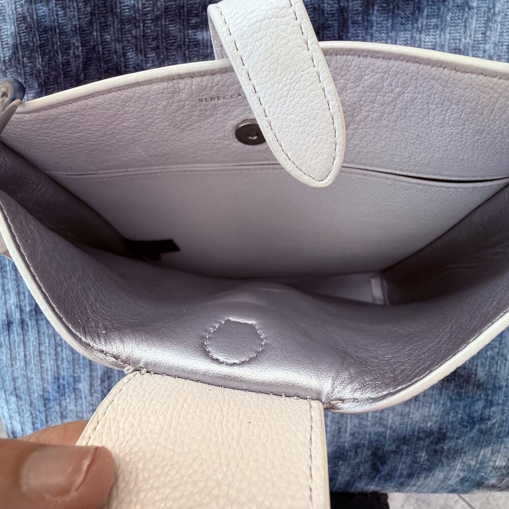 New Rebecca Minkoff Pebbled Leather Megan Feed Bag White Silver Hardware - Picture 5 of 9